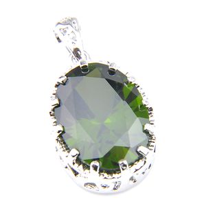 LuckyShine Fashion Attractive Jewelry Oval Green olive Stone Gems Pendants 925 Silver For Women New Necklace Pendant Jewelry 1'