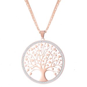 Collana con ciondolo albero della vita in acciaio inossidabile per catene di maglioni da donna Collana lunga con ciondolo rotondo grande Regali di gioielli di moda per feste