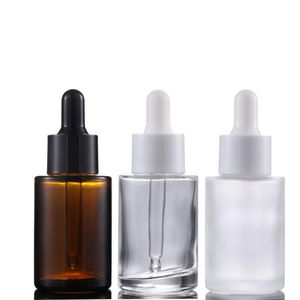 30ml Plano ombro fosco Limpar Vidro Âmbar Rodada Frasco de petróleo essencial soro com vidro conta-gotas para LX1768 cosméticos essência