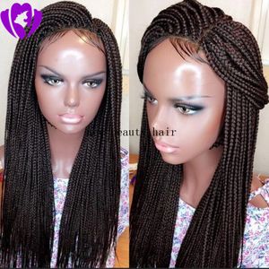 Long Black Twist -flätor Wig Brown/Blonde Syntetisk schweizisk låda flätade spetsfront peruker med babyhår för kvinnor