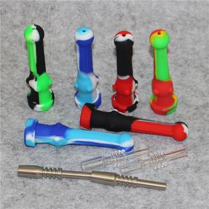 Smoking Silicone Nectar Pipe Kit With 14mm Domeless Titanium Nail Dab Oil rigs Glass Bongs concentrate dab straw pipes