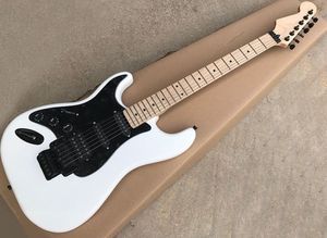 Vänsterhänt vit elektrisk gitarr med Floyd Rose, Maple Fretboard, White Pickguard, kan anpassas som förfrågan