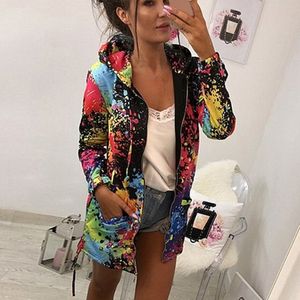 CYSINCOS Autumn New Jackets Women Tie dyeing Print Coat Fashion Women Hooded Jacket Casual Feminino Pockets Overcoat Sweatshirt