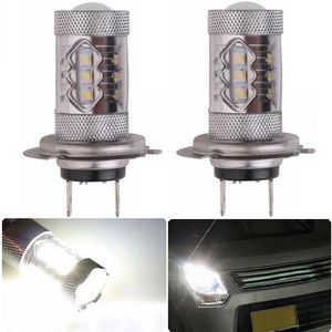 2 قطع h7 16 المصابيح smd 2828 80 واط 6500 كيلو من 7000 كيلو led الضباب لمبة المصباح لسيارة dc12-24v