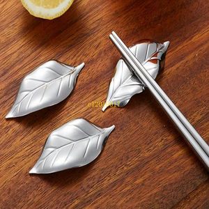 304 Stainless Steel Chopsticks Holder Stativ Leaf Shape Chopstick Rest Rack Art Craft Table Decor # 223