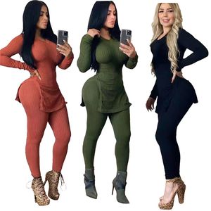 Kvinnliga mode Slim Suit Två stycken Set Pullover Split Top+Pants Casual Sexig Tracksuit Outfits Outdoor Solid Color Sweatsuits 1967