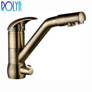 Filtro Rolya Bronze Longreach 3 Way Água da torneira da cozinha do vintage Faucet Sink Mixer Tri-Flow