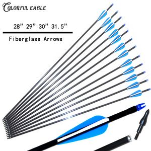 12 pcs Archery 31.5"30"29"28"Fiberglass Arrows Spine500 for Recurve Compound Bow Arrow Hunting Target Practice Shooting