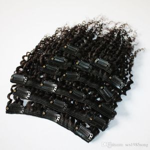 페루 머리카락 100g 8pcs kinky 곱슬 아프리카 계 미국인 클립 인간의 머리카락 확장