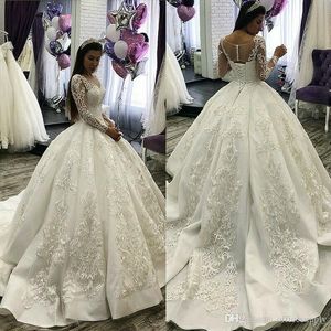 Prinsessan Luxury Lace Ball Gown Wedding Dresses Off Shoulder Beaded Crystal Tulle Chapel Train Brudklänningar Bröllopsklänning Vestidos de Marie