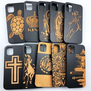 Schwarze Kirsche Holz Handyhülle Laser Schnitzerei Hülle für Iphone 11 X XR XS Max SE Custom Design Hochwertige Handyhülle