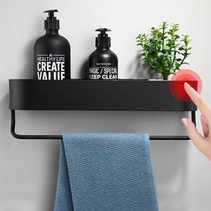 Black Bathroom Shelf 30-50cm Lenght Kitchen Wall Shelves Shower Basket Storage Rack Towel Bar Robe Hooks Bathroom Accessories T200254U