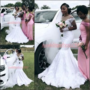 Elegance Lace Mermaid Wedding Dresses Half Sleeve Sheer Plus Size Applique African Bride Dress Arabic Vestido de novia Bridal Gown Custom