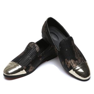 Новая мода Золотой топ и металлический носок мужчины бархатные туфли Итальянские мужские туфли ручной работы мокасины