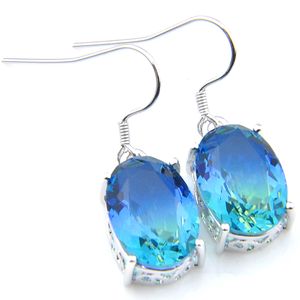 orecchini luckyshine da donna con pietre preziose ovali blu bicolori, orecchini placcati in argento sterling 925, regalo di festa gratuito