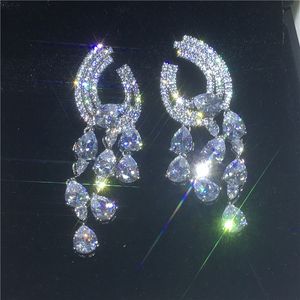 Vecalon Eleganter Wassertropfen baumelnder Ohrring Diamant 925 Sterling Silber Party Hochzeit Tropfen Ohrringe für Frauen Schmuck
