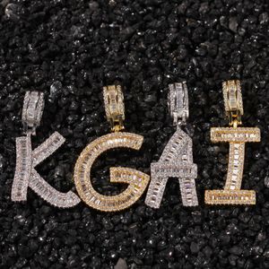 Hip Hop Letter Hänge Halsband Micro Paved Square CZ Cubic Zirconia Bling Iced Out Män Rapper Smycken Guld Silver Halsband