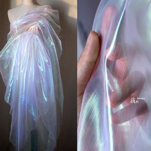 150cm*100cm designer Fluorescent Fabrics Colorful Shiny Gauze Fabric Stage Wedding Decor Voile Transparent Holographic Fabric