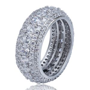 Diamantring hip hop iced ring silver män 18k pläterad för mode smycken grossist set diamant koppar cubic zirconia