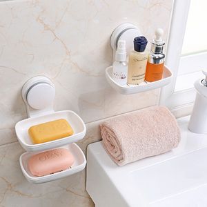 Soap Rack Wall Montado Soco-Livre Tipo de Sucção Decoração Dupla Camadas De Armazenamento Suporte de Armazenamento Cremalheira Banheiro Acessórios