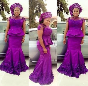 Abendkleider Purple Prom Gowns Applique Long Formal Dress Sheer Neckline Nigerian Evening Dresses robe de soiree