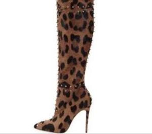 Designer-ts Stiletto Stivali con tacco alto Punta a punta Splendide scarpe leopardate da night club da donna Plus taglia USA 5-15