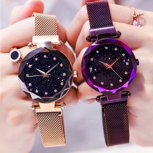 Luxo Rose Gold Women Women observa o céu estrelado do céu magnético Wristwatch Relógio à prova d'água Relógio Relógio Feminino Montre Femme