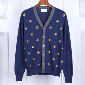 Fashion-Luxury Winter Sweaters Fashion Embroidered Bees Star Sweaters Casual Cardigan V-neck Young sweater tops