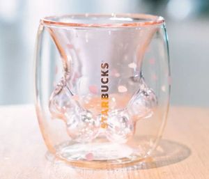 Partihandel Starbucks Cat Paw Mug Cat-Claw Coffee Mug 2019 Starbucks Limited Eeition Cat Foot Cup Toys Sakura 6oz Pink Double Wall Glass Mug