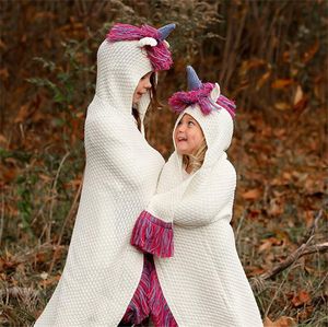 Coperta di unicorno con cappuccio per ragazze indossabile all'uncinetto lavorato a maglia con cappuccio magico mantello mantello mantello di unicorno D59