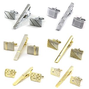 Gold Tie Clip and Cufflinks Set For Men Classic Meters Tie Clips Cufflinks Sets Copper Tie Bar Gold Necktie Collar pin Jewelry