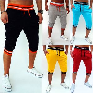 Mäns Sommar Stripe Shorts Mens Beach Shorts Casual Drawstring Knee Längd Byxor för Man 8 Färger
