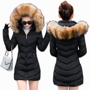 Модная зимняя куртка женщин Большой меховой ремень с капюшоном густо вниз по парке x-long Женская куртка.