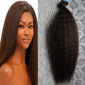 Cutícula completa sem costura fita reta kinky em extensões de cabelo humano grosseiro yaki natural natural cabelo 40 pcs tape ins