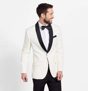 Fashion Ivory Groom Tuxedos Black Shawl Lapel Groomsmen Wedding Tuxedos Excellent Men Formal Blazer Prom Jacket Suit(Jacket+Pants+Tie) 1663