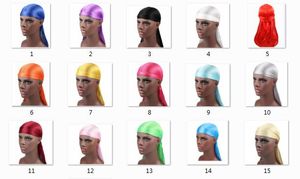 2019 neue Mode 15 Farbauswahl Herren Satin Durags Bandana Turban Perücken Männer seidige Durag Kopfbedeckung Stirnband Piratenhut Haarschmuck