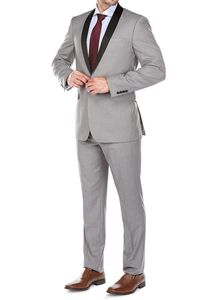 スリムフィットグレーの男性スーツのウェディングスーツのための男性カスタムブレザーメンズスーツ新郎Tuxedo 2ピースTerno Masculino（ジャケット+パンツ）A68