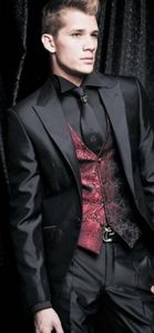 Mode Shinny Black Groom Tuxedos Peak Lapel Groomsmen Bröllopsklänning Utmärkt Man Jacka Blazer 3 Piece Suit (Jacka + Byxor + Vest + Tie) 66