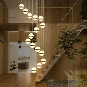 Merdivenler Uzun Kolye Işıkları Modern Minimalist Villa Nordic Lambalar Oturma Odası Işıkları Dönen Merdiven Asma Lamba Kolye Işık