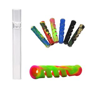 Glas Silikon One Hitter Zigarettenhalter Raucherzubehör Tabak -Unterbrechung Rohre 90 cm Raucher Kräuterhandpfeife