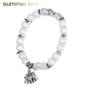 Matte transparent natural stone beads bracelet for women men elastic buddha head elephant charm bracelet handmade jewelry gift