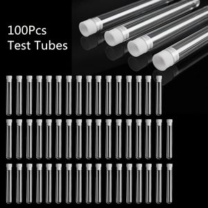 100Pcs/ Lab Supplies Clear Plastic Test Tube With Cap 12x100mm U-shaped Bottom Long Transparent