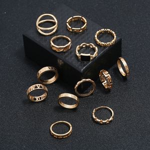 Fashion-Retro geometric ring letter star 13 piece new alloy ring set