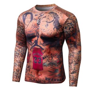 Mens Compression T Shirt Bodybuilding Tight Long Sleeves Quick Dry Tattoo Clothing T Shirt Workout Fitness Sportswear Tops Tee