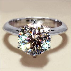 Luxury Round 3 Carat natural green gemstone Engagement Ring finger Jewelry Real 925 Sterling Silver Wedding Rings for Women