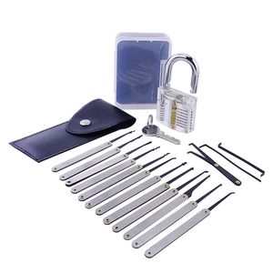 Genomskinlig Cutaway 7 Pins Practice Hänglås med 16PCS Rostfritt stål Training Lock Pick Set Locksmith Verktyg