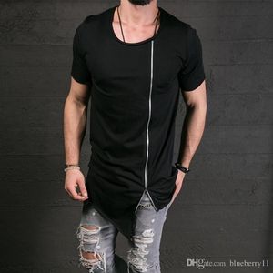 Männer T-Shirts Herrenmode Show Stilvolle lange T-Shirt Asymmetrische Seite Reißverschluss Großaufnahme Kurzarm T-Shirt Männliche Hip Hop T-Stück Plus Size