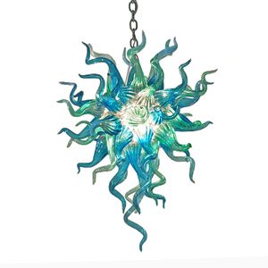 Aqua Blue Long Chain Pendant Lamps Modern Blown Glass Chandeliers Lightin Customized Chihuly Style Chandelier for Living Room Home Light