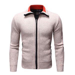 Men's Sweater Youth Autumn and Winter Casual Solid Color Plus Velvet Thickening Men's Stand Collar Long-sleeved Cardigan