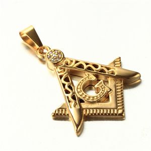 2024 Mode Gold Edelstahl Kompass Quadrat Freimaurer Symbol Halskette Freimaurer Freimaurer Halsketten Anhänger für Frauen und Männer Schmuck